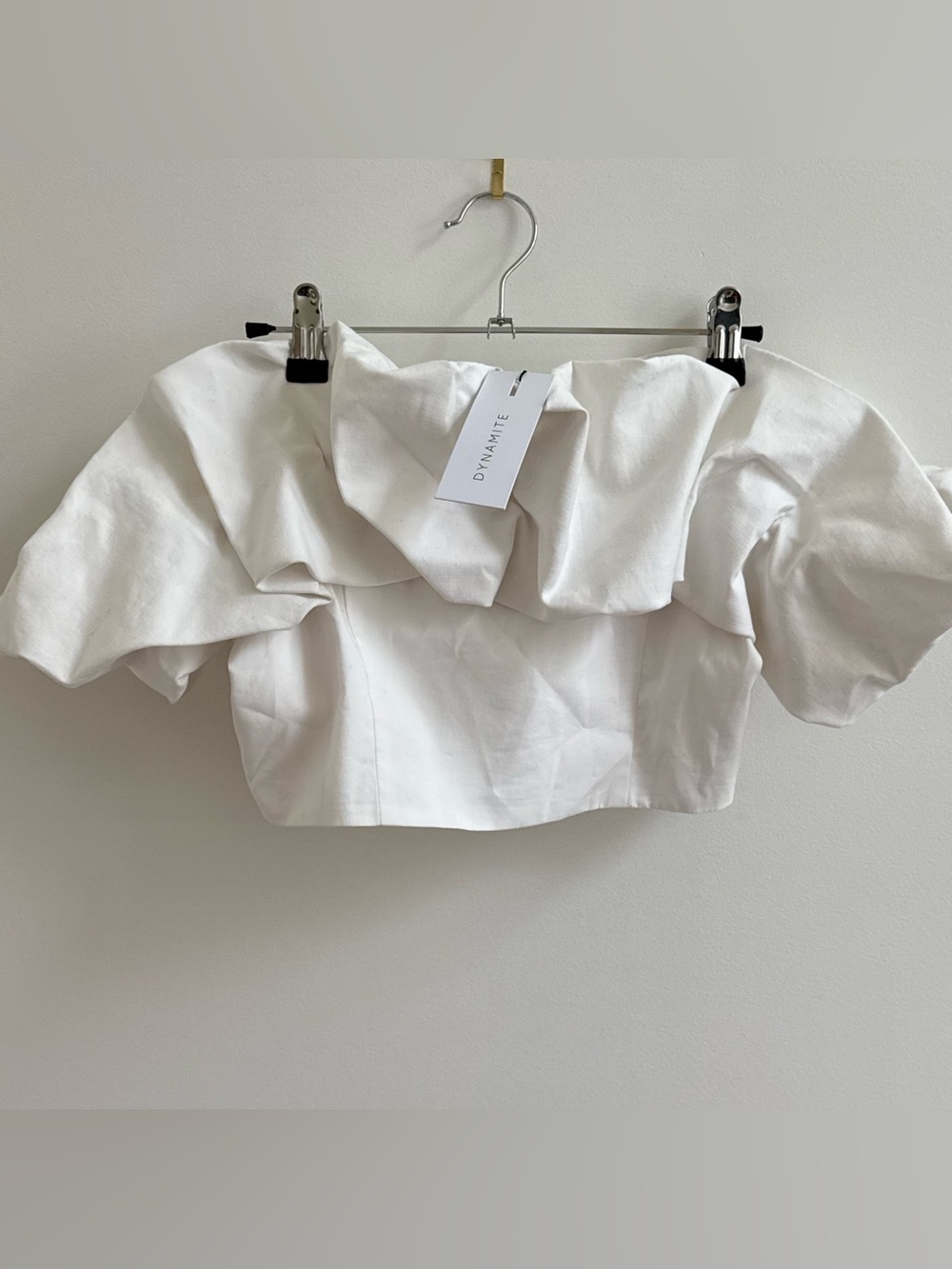 Dynamite White Off-Shoulder Ruffle Crop Top - Picture 2 of 8